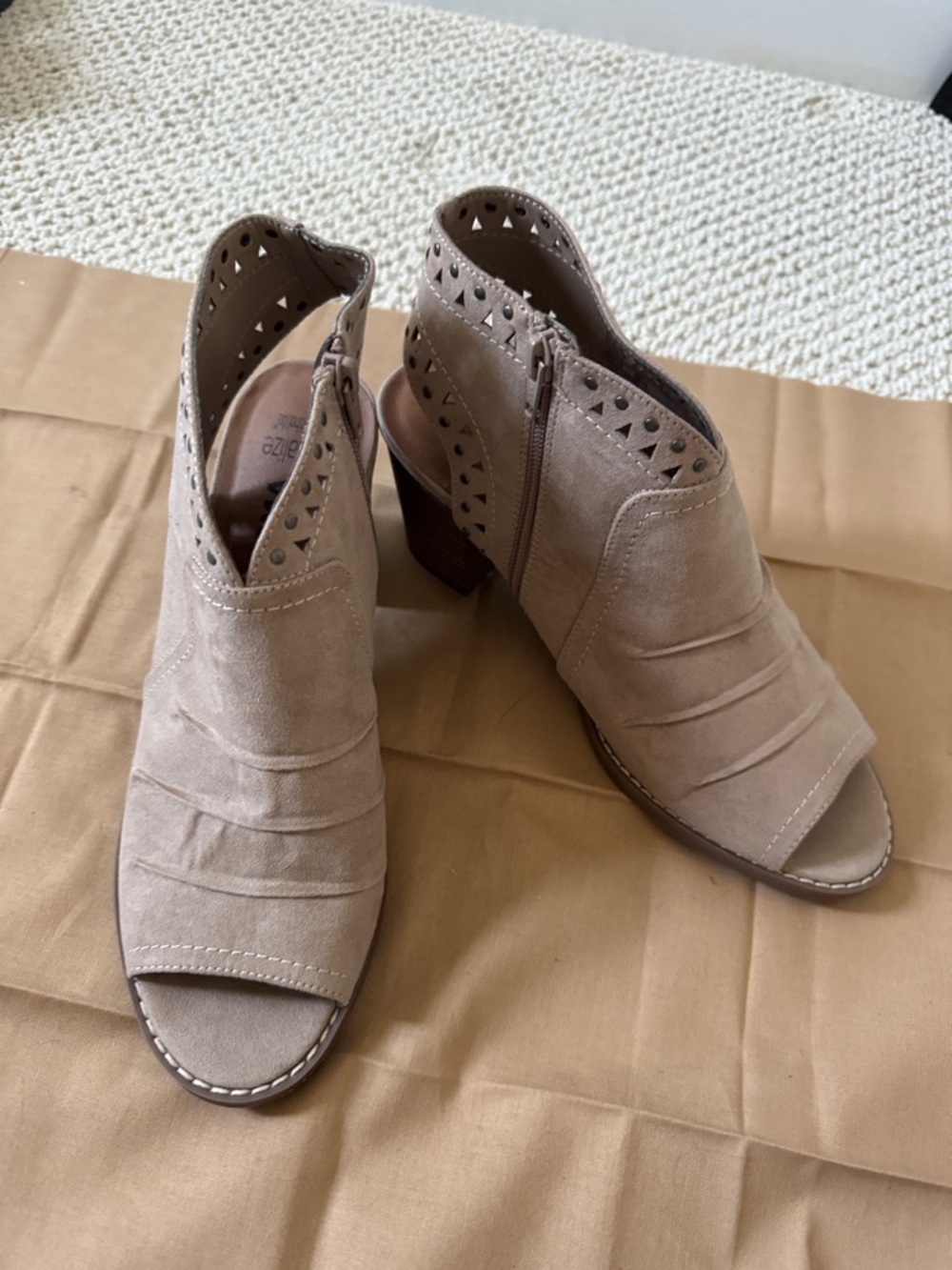 Sonoma Taupe Suede Peep-Toe Ankle Booties